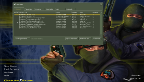CS 1.6 server browser filled with servers